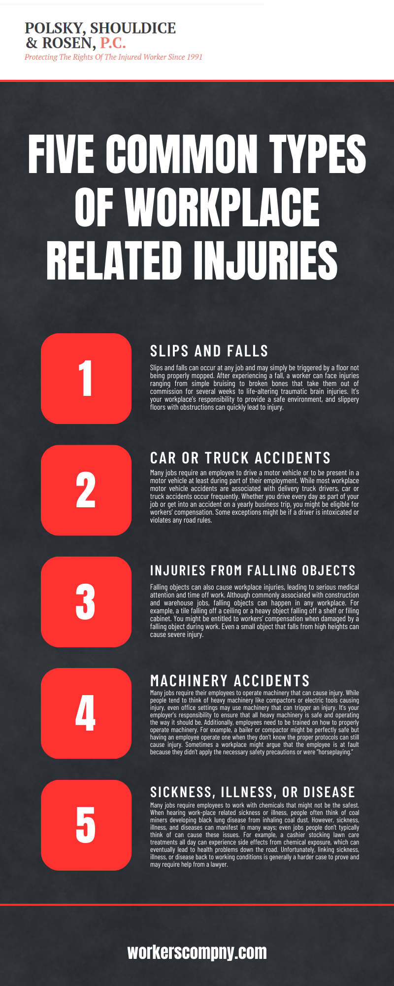 FIVE COMMON TYPES OF WORKPLACE RELATED INJURIES INFOGRAPHIC