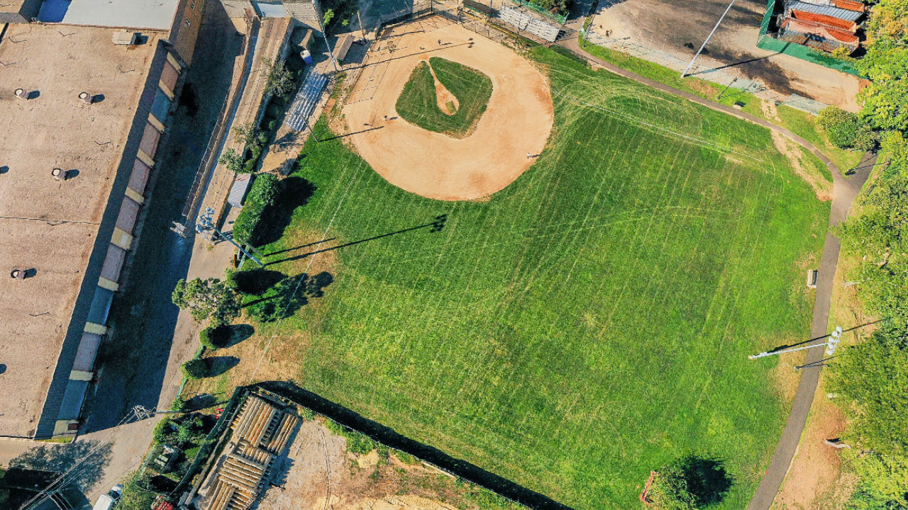 Overhead view of Mill River Complex Park Rockville Centre NY baseball field
